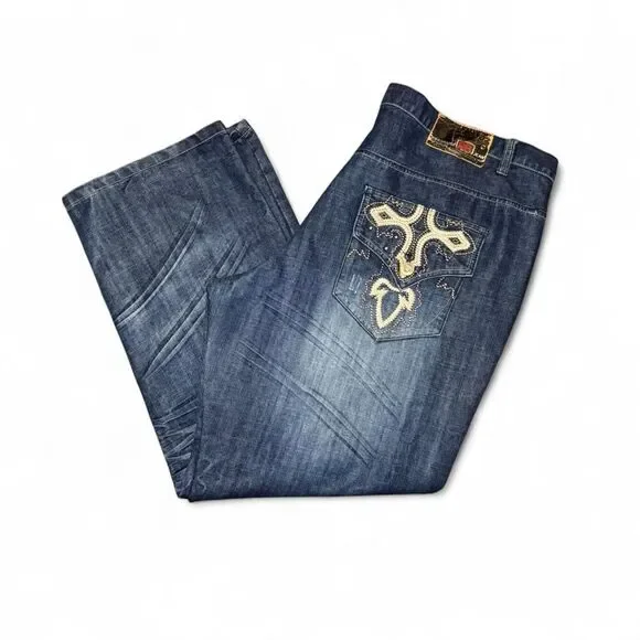 Premium RB Denim Y2K Men's Blue Jeans with back flap pocket embroidery Sz 46